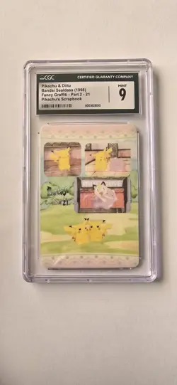 Bandai Sealdass Fancy Graffiti #21 Pikachu & Ditto sticker card 1998 CGC 9 - Image 1