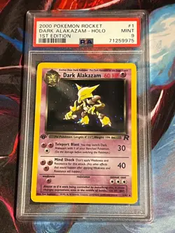 2000 Pokemon 1st Edition Team Rocket 1/82 Dark Alakazam Holo PSA 9 - Image 1