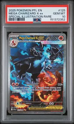 2025 POKEMON PFL EN-PHANTASMAL FLAMES #125 MEGA CHARIZARD X EX PSA 10 - Image 1