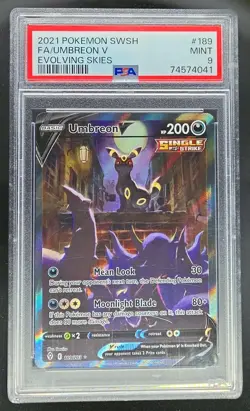 2021 Pokemon Sword & Shield Evolving Skies Umbreon V FA PSA 9 Mint #189/203 - Image 1