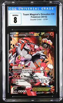 2015 POKEMON XY DOUBLE CRISIS #15 FULL ART/TEAM MAGMA'S GROUDON EX cgc 8 - Image 1
