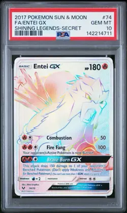 Pokemon Sun & Moon Shining Legends #74 Entei GX Full Art Secret PSA 10 GM (2017) - Image 1