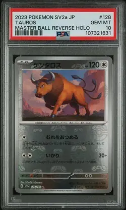 2023 Pokemon Tauros Master Ball Reverse Holo Japanese 151 128/165 PSA 10 GEM MT - Image 1
