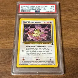 2000 POKEMON PROMO BLACK STAR POKEMON LEAGUE #18 TEAM ROCKET'S MEOWTH PSA 9 - Image 1
