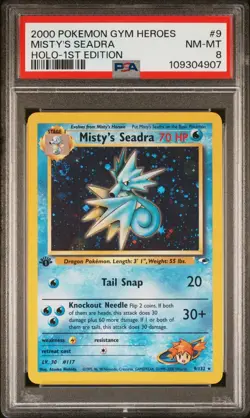 2000 POKEMON GYM HEROES HOLO-1ST ED #9 MISTY'S SEADRA PSA 8 SWIRL!! - Image 1