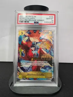 2023 ONE PIECE PROMOS OP04-PRE-RELEASE-WINNER #036 MONKEY D. LUFFY PSA 10 - Image 1