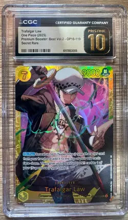 CGC 10 Pristine One Piece BV2 Trafalgar Law Prem. Booster Secret Rare - Image 1