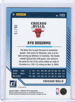 2024-25 Panini Donruss Optic Black Pandora /15 - Ayo Dosunmu #103 - Image 2