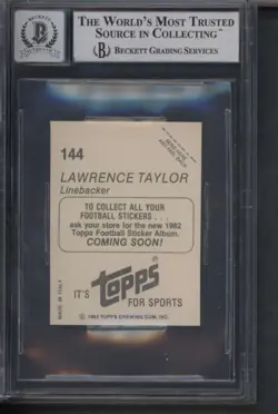 1982 Topps Stickers #144 Lawrence Taylor RC BGS AUTO 10 Autographed BAS C73005 - Image 2