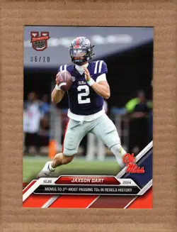 2024 Topps Now Bowman U Football 32 Jaxson Dart Red /10 Ole Miss Rebels - Image 2