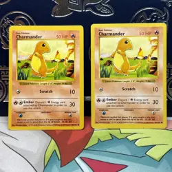 2x Charmander 046/102 Base Set (Shadowless) Pokemon Card MP + - Image 1