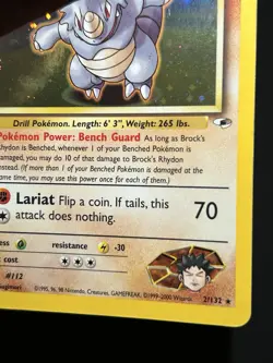 Brock's Rhydon 2/132 Rare Holo Gym Heroes HALF SWIRL + HOLO BLEED - Image 2