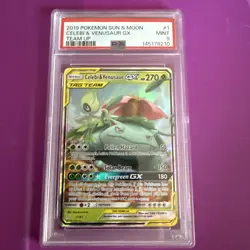 PSA 9 Celebi & Venusaur GX 1/181 Team Up Tag Team Pokemon Card Mint - Image 1