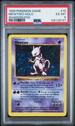 1999 Pokemon Base Set Shadowless Mewtwo Holo 10/102 PSA 6 - Image 1