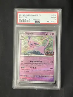 Pokemon TCG Espeon 86/197 STAMPED Obsidian Flames Best Buy Exclusive PSA 9 - Image 1