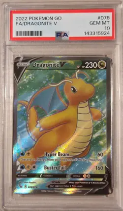 PSA 10 GEM MINT Dragonite V Pokemon GO Full Art Holo 2022 Pokemon 076/078 - Image 1