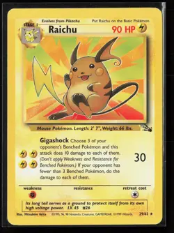 Raichu 29/62 Rare Fossil WOTC Vintage Pokemon LP - Image 1
