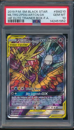 2019 Pokemon Sun & Moon Black Star SM210 Moltres Zapdos Articuno GX PSA 10 -1952 - Image 1