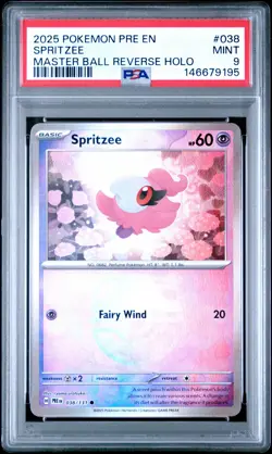 2025 POKEMON PRE EN-PRISMATIC EVOLUTIONS MASTER BALL REVERSE HOLO SPRITZEE PSA 9 - Image 1