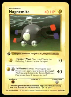 Pokemon Cards Magnemite 53/102 1st Edition Base Set Shadowless Common MP *3 - Image 1