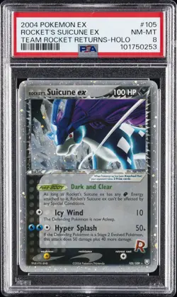 2004 POKEMON EX TEAM ROCKET RETURNS #105 ROCKET'S SUICUNE EX-HOLO PSA 8 - Image 1