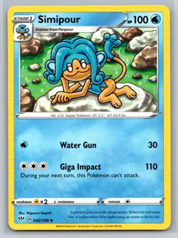 Simipour #042/189 SWSH03: Darkness Ablaze Uncommon - Pokemon Cards E12 - Image 1