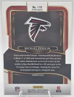 2024 Panini Select Michael Penix Jr. #110 Premier Silver Prizm Die-Cut Falcons - Image 2