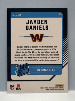 2024 Panini Donruss Optic - Rated Rookie Jayden Daniels #248 (RC) - Commanders - Image 2