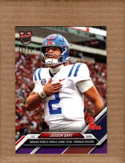 2024 Topps Now Bowman U Football 37 Jaxson Dart Purple /25 Ole Miss Rebels - Image 2
