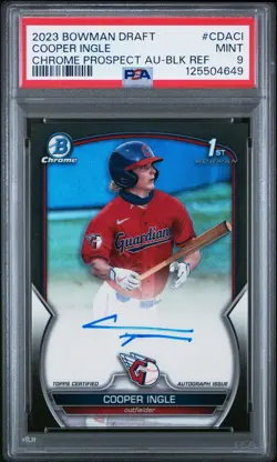 2023 Bowman Draft Cooper Ingle 1st Chrome Black Auto #CDACI /75 Guardians PSA 9 - Image 3