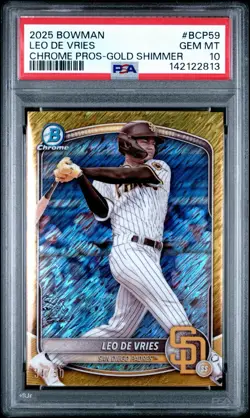 2025 Bowman Chrome Prosp Leo De Vries Gold Shimmer Refractor RC /50 PSA 10 POP 6 - Image 1