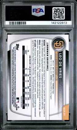 2025 Bowman Chrome Prosp Leo De Vries Gold Shimmer Refractor RC /50 PSA 10 POP 6 - Image 2