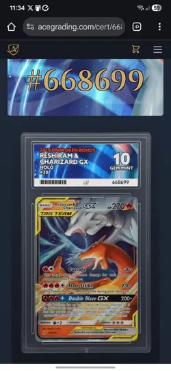 ACE 10 Reshiram Charizard GX Ultra Rare Unbroken Bonds 20/214 Ace Label - Image 3