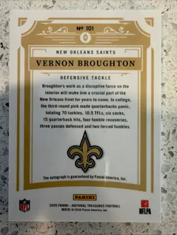 2025 Panini National Treasures - Rookie Signatures Vernon Broughton #101 Holo... - Image 2