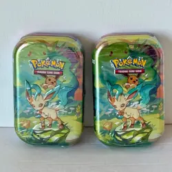 POKEMON TCG 2X SCARLET & VIOLET PRISMATIC EVOLUTIONS LEAFEON MINI TIN SET SEALED - Image 2