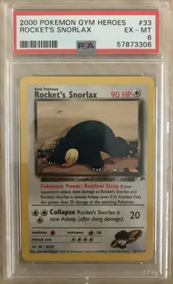 2000 Pokemon Gym Heroes Rocket's Snorlax PSA 6 EX-MT No. 33/132 #33 - Image 1