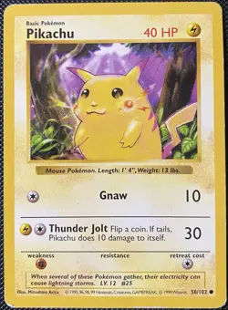 Pikachu (Red Cheeks) 058/102 Base Set (Shadowless) Regular - Pokemon Card - Image 1