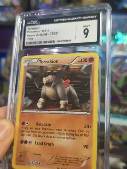 Terrakion #73 Holo 2011 Pokemon Noble Victories Card CGC 9 BLACK/WHITE LINE HOLO - Image 2