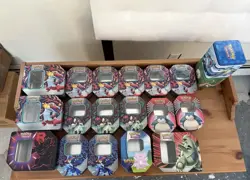 Pokemon Tin Lot of 34 Assorted Sizes Empty Metal Tin Card Storage Rocket Go - Image 1