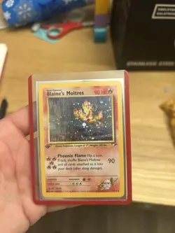 Pokemon TCG 1st Edition Blaine's Moltres Gym Heroes Holo With Holo Swirl - Image 1