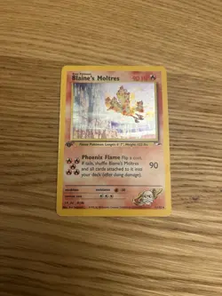 Pokemon TCG 1st Edition Blaine's Moltres Gym Heroes Holo With Holo Swirl - Image 3