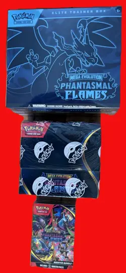 1 E Pokemon MEGA PHANTASMAL FLAMES 1 Booster box, 1 ETB & 1 Bundle PACKAGE DEAL - Image 1