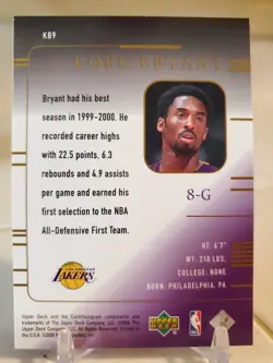 2000 Upper Deck National KOBE BRYANT Gold Foil Insert Card #KB9 LAKERS #8 Jersey - Image 2