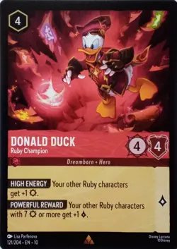 121/204 DONALD DUCK RUBY CHAMPION EN10 RARE DISNEY LORCANA CARD - Image 1
