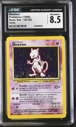 CGC 8.5 NM/MINT+ Mewtwo 10/102 Base Set Holo Pokemon Card - Image 1