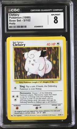 CGC 8 NM/MINT Clefairy 5/102 Base Set Holo Pokemon Card - Image 1