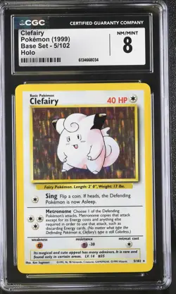 CGC 8 NM/MINT Clefairy 5/102 Base Set Holo Pokemon Card - Image 1