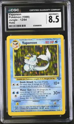 CGC 8.5 NM/MINT+ Vaporeon 12/64 Jungle Holo Pokemon Card - Image 1