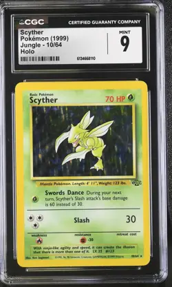 CGC 9 MINT Scyther 10/64 Jungle Holo Pokemon Card - Image 1