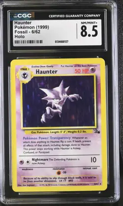 CGC 8.5 NM/MINT+ Haunter 6/62 Fossil Holo Pokemon Card - Image 1